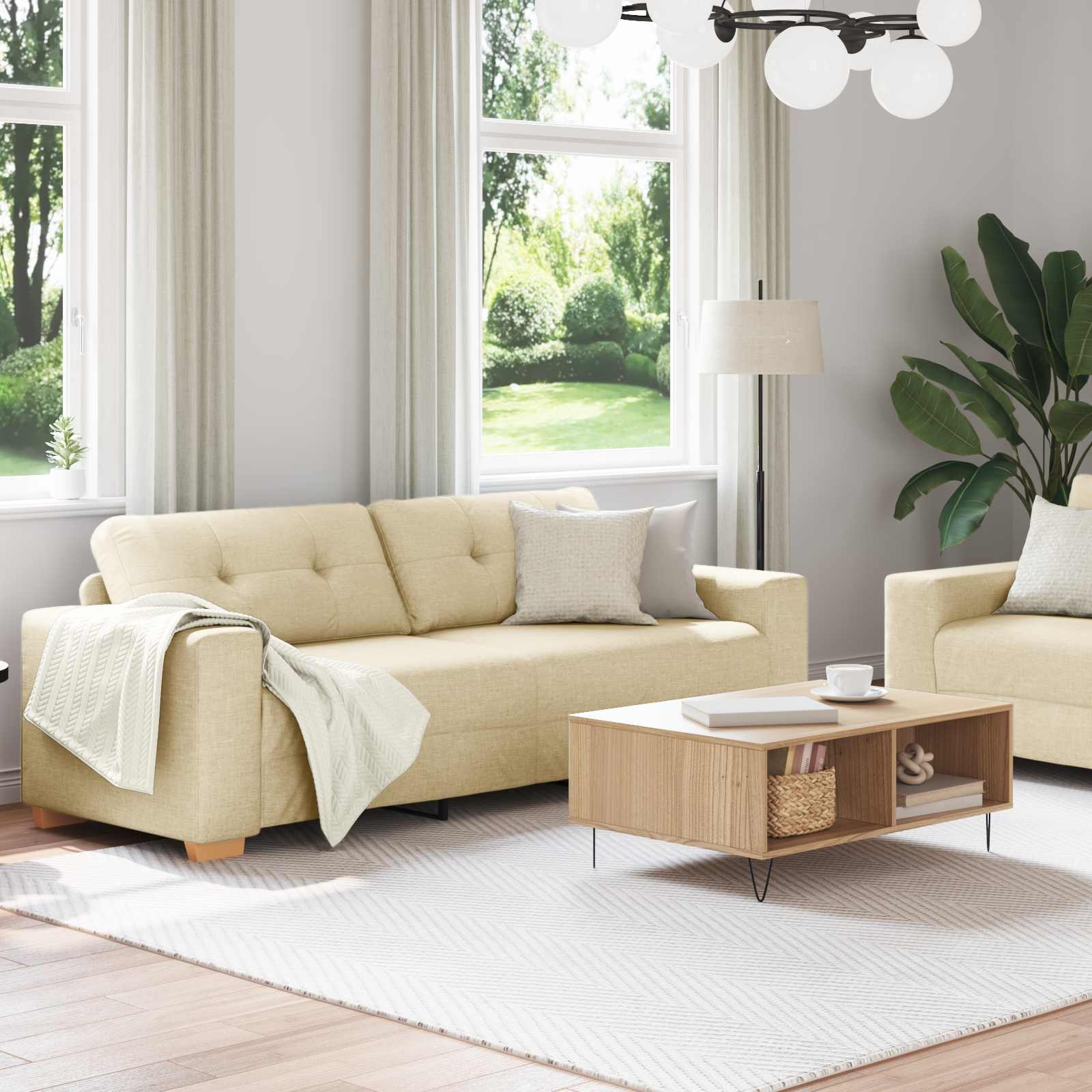 Bank 2 st Crème Linnenmix Stoffen