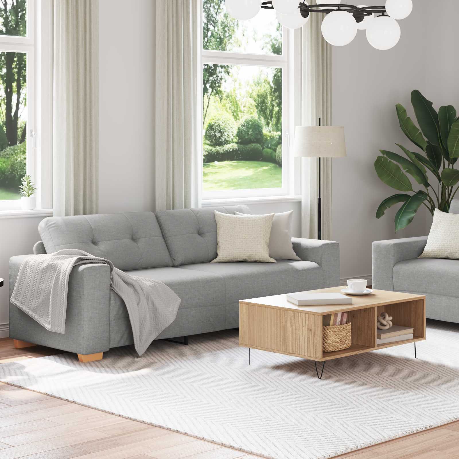 Bank 2 pcs Grijs 221 x 80 x 80 cm Linnen-mix stof
