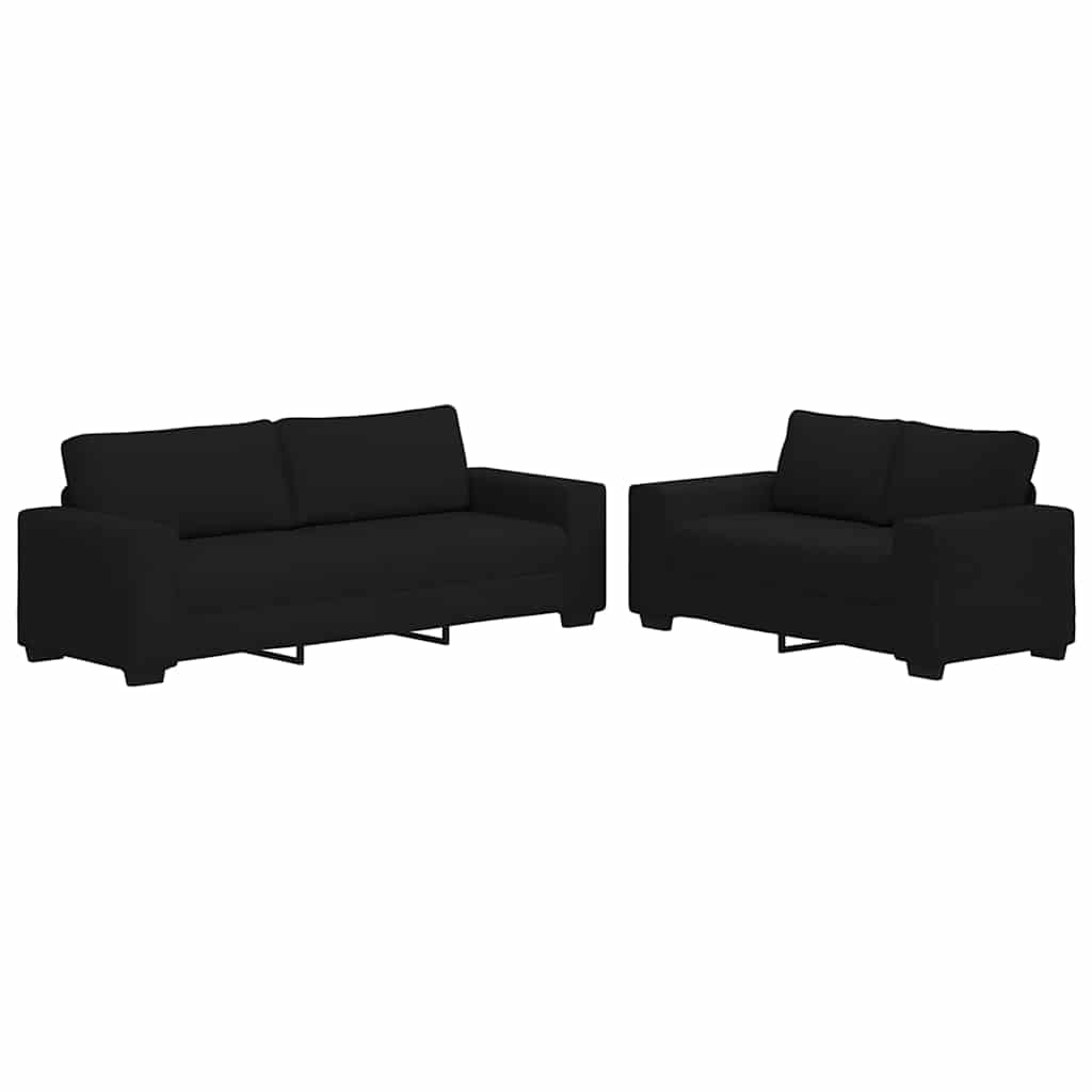 2-delige loungeset met kussens stof zwart