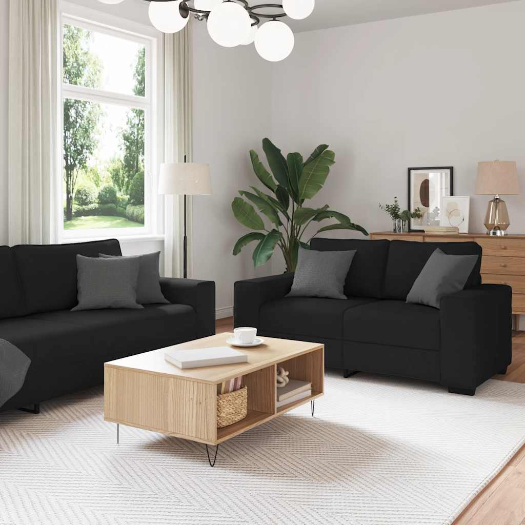 2-delige loungeset met kussens stof zwart