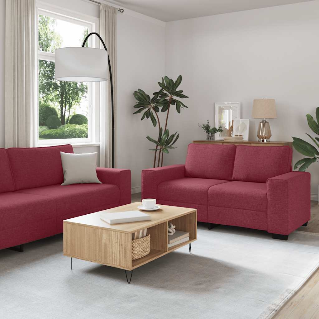 2-delige Loungeset met kussens stof wijnrood