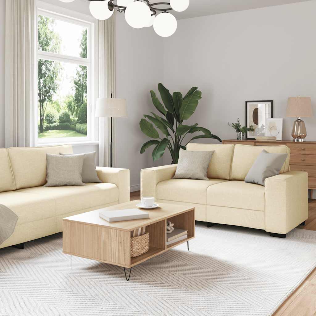 2-delige Loungeset met kussens stof crèmekleurig