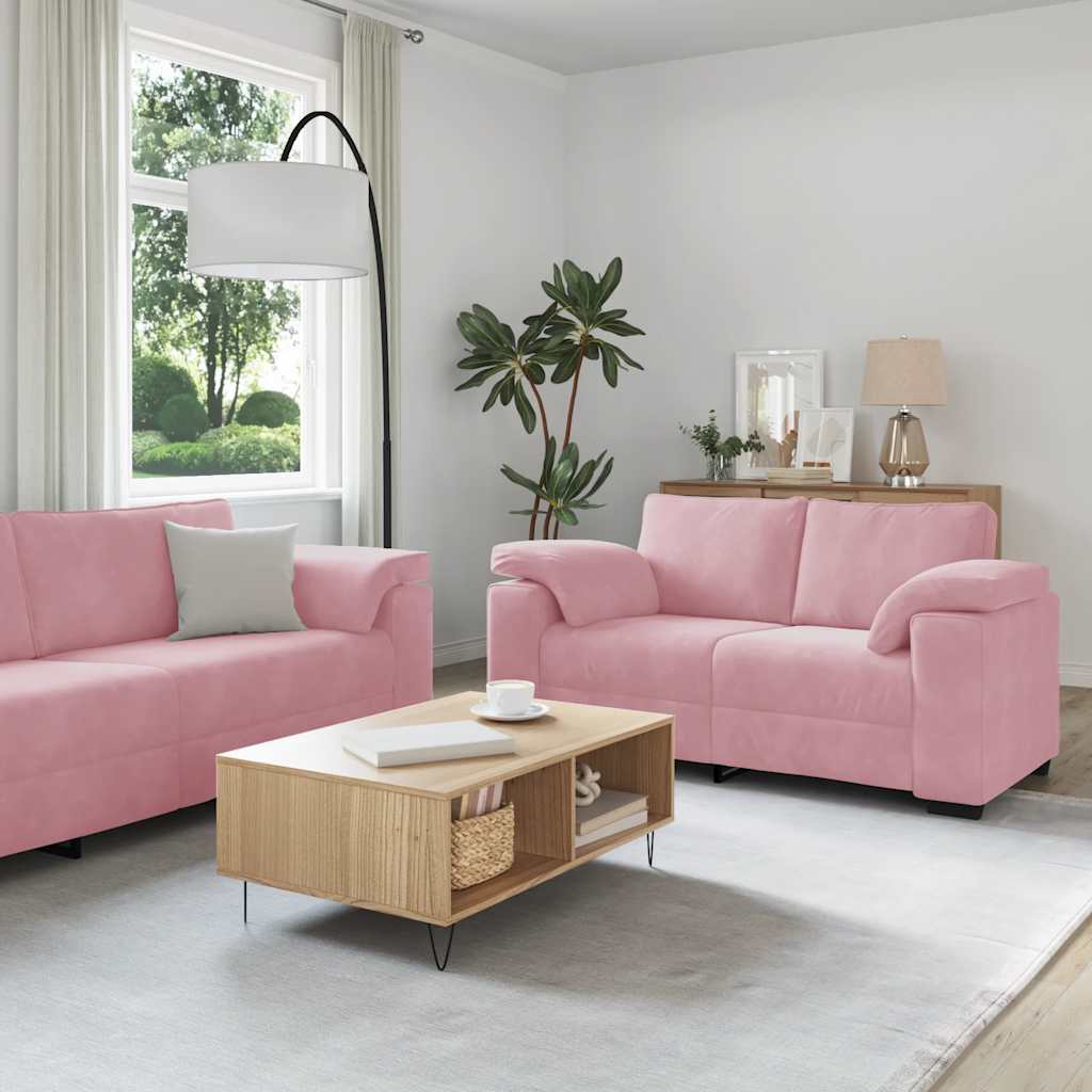 2-delige bankset met kussens roze fluweel