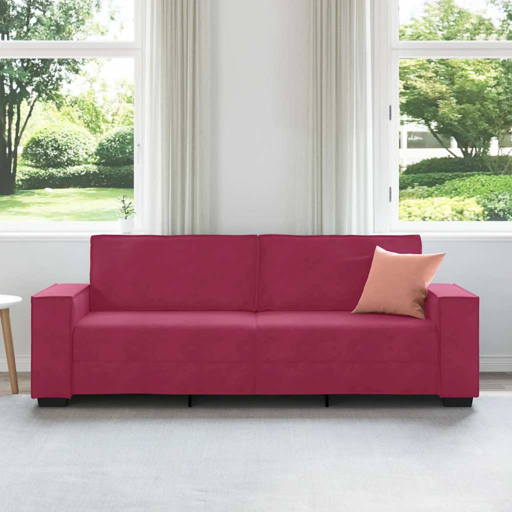 Driezitsbank 220x78x84 cm fluweel wijnrood