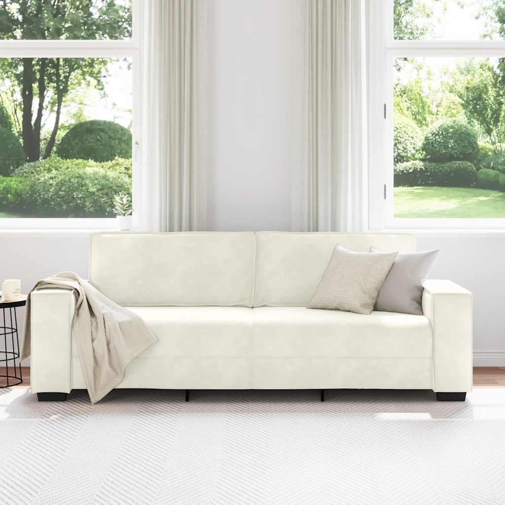 Driezitsbank 220x78x84 cm fluweel crèmekleurig