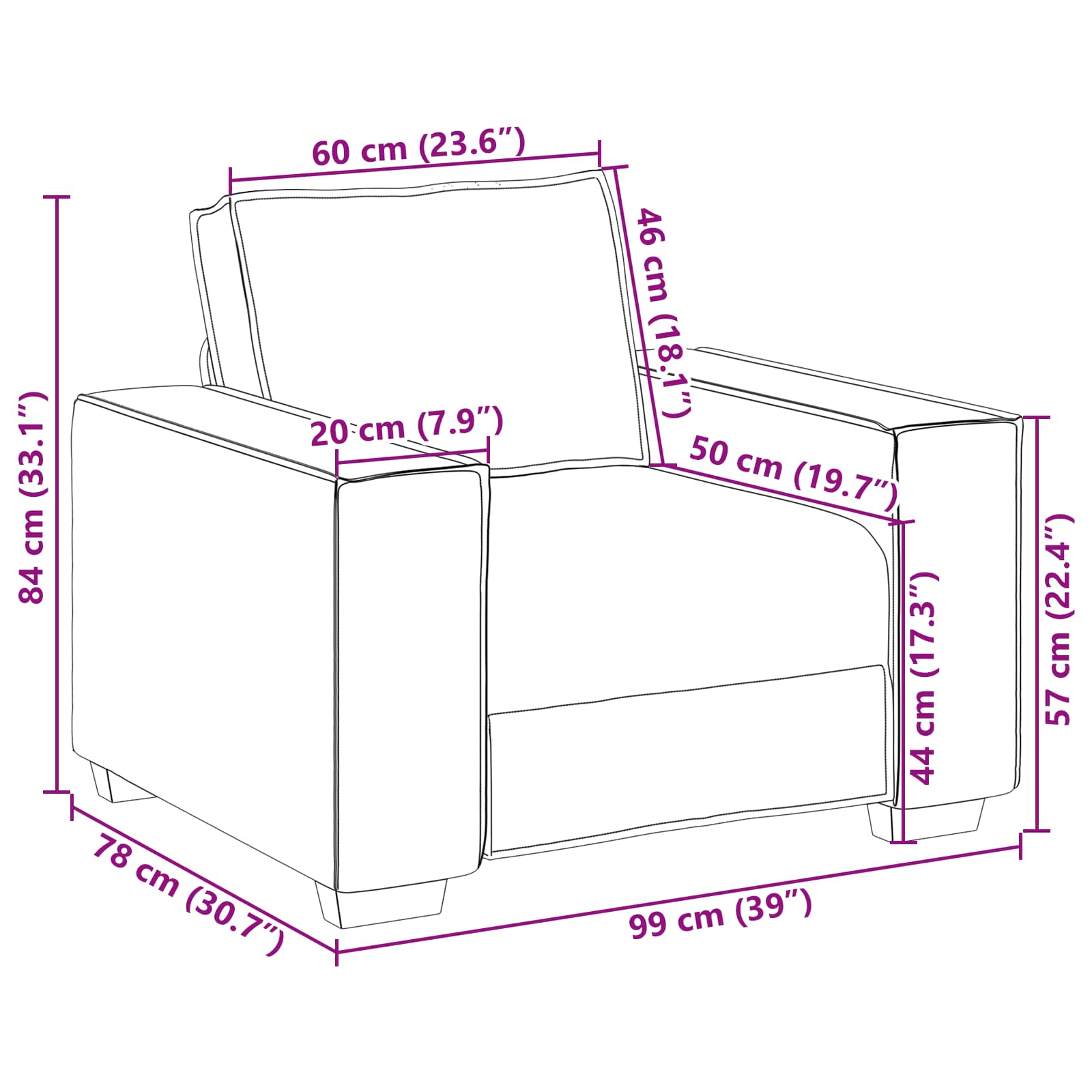 Sofa Stoel Crème 100 cm Nep Leer