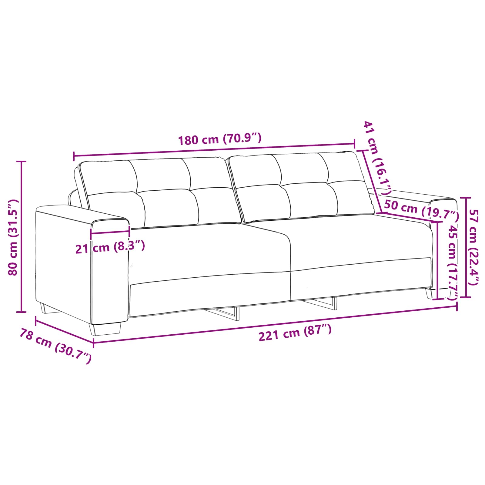 3-Zits Bank Beige 220 cm Linnen-mix stof