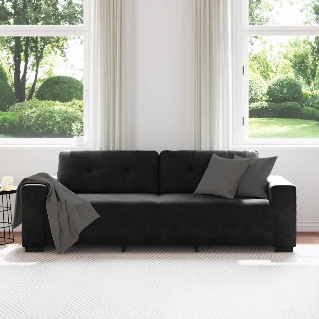 3-zitsbank zwart 220x78x80 cm fluweel