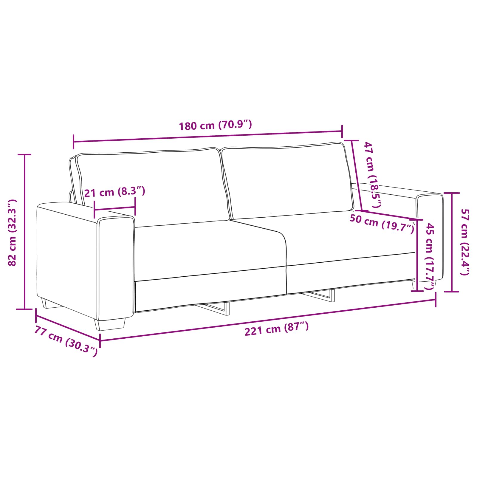 3-Zits Sofa Beige 220 cm Linnenmix Stoffen