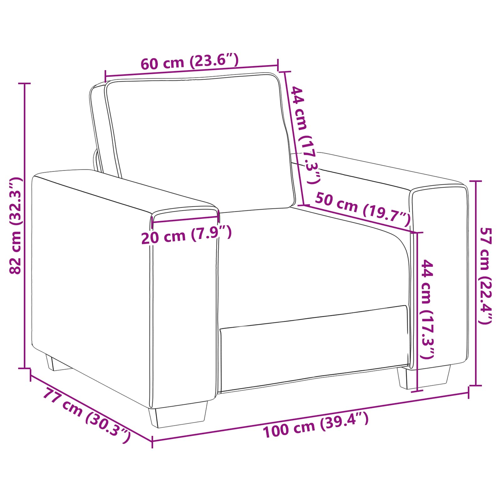 Bank Wolkengrijs 100 x 80 x 82 cm Stof