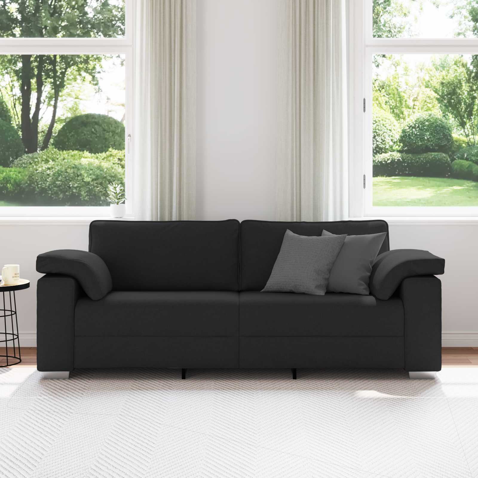 3-Zits Bank Zwart 220 cm Stof