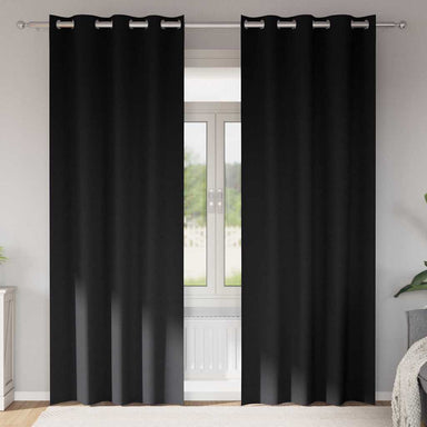 Zwart-out Gordijnen met Ringen 2 st Zwart 225 x 140 cm