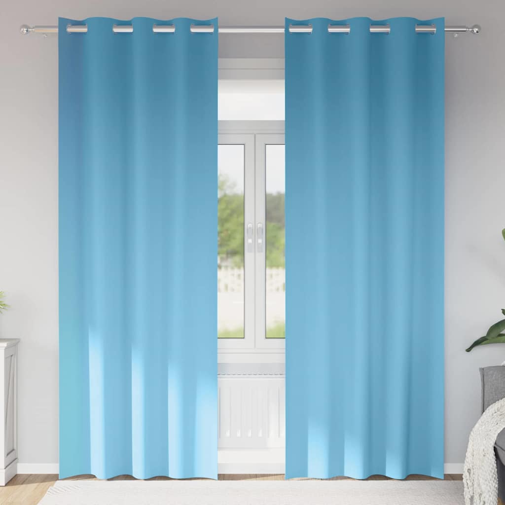 Zwart-out Gordijnen met Ringen 2 st Lichtblauw 225 x 140 cm