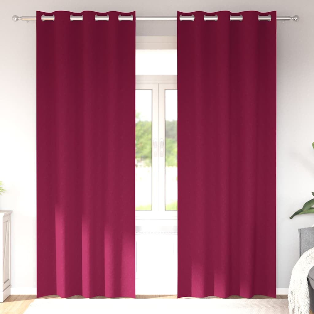 Zwart-out Gordijnen met Ringen 2 st Wijnrood 260 x 140 cm