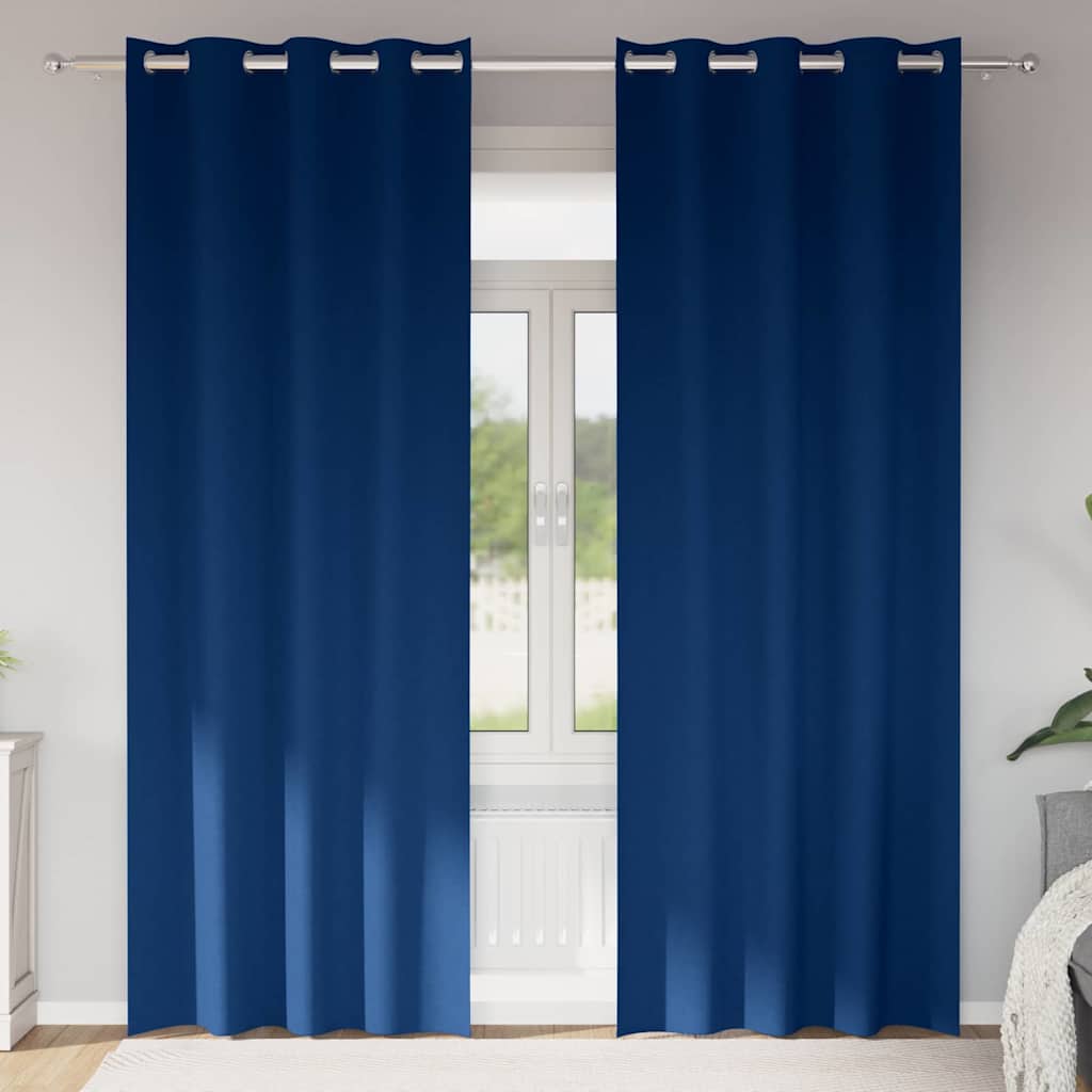 Zwart-out Gordijnen met Ringen 2 st Donkerblauw 260 x 140 cm