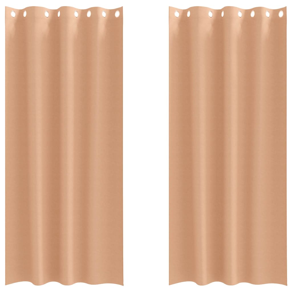 Zwart-out Gordijnen met Ringen 2 st Licht Bruin 225 x 140 cm
