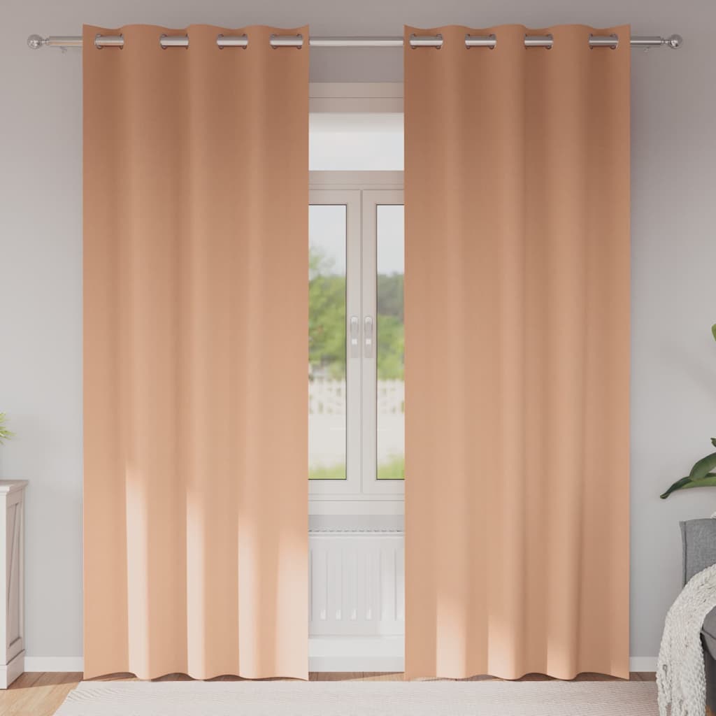 Zwart-out Gordijnen met Ringen 2 st Licht Bruin 245 x 140 cm