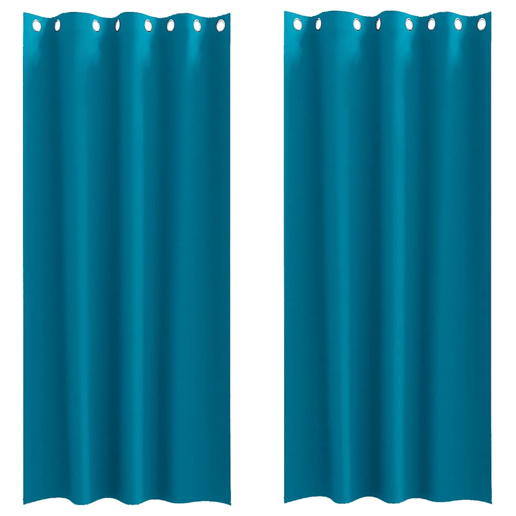 Zwart-out Gordijnen met Ringen 2 st Turquoise 260 x 140 cm