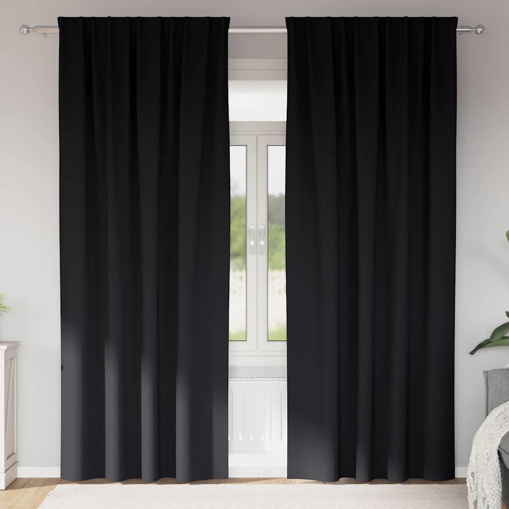 Zwart-out Gordijnen met Ringen 2 st Zwart 260 x 140 cm
