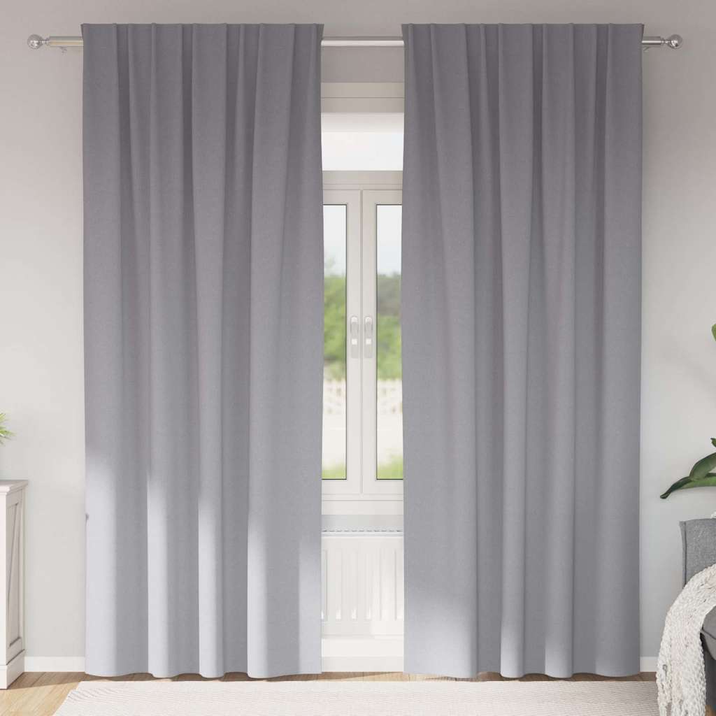 Zwart-out Gordijnen met Ringen 2 st Lichtgrijs 245 x 140 cm