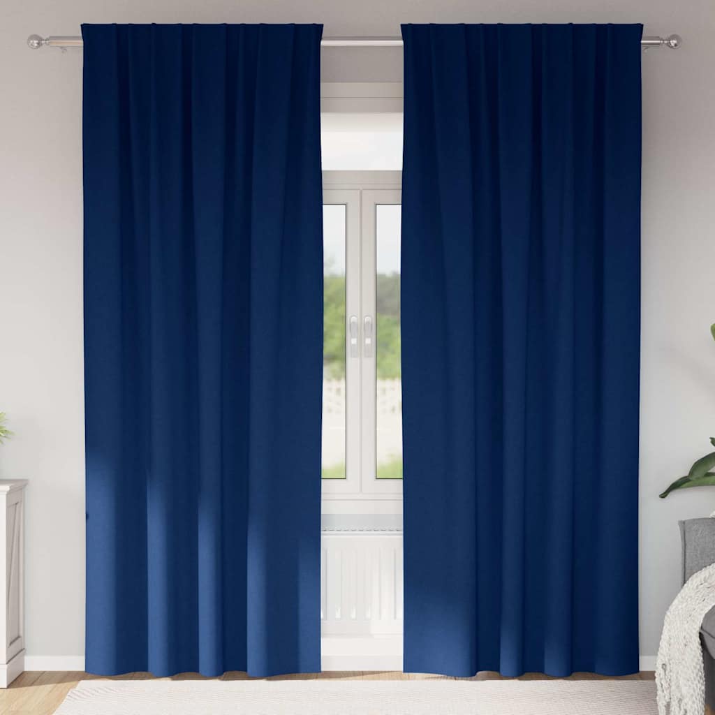 Zwart-out Gordijnen met Ringen 2 st Donkerblauw 225 x 140 cm