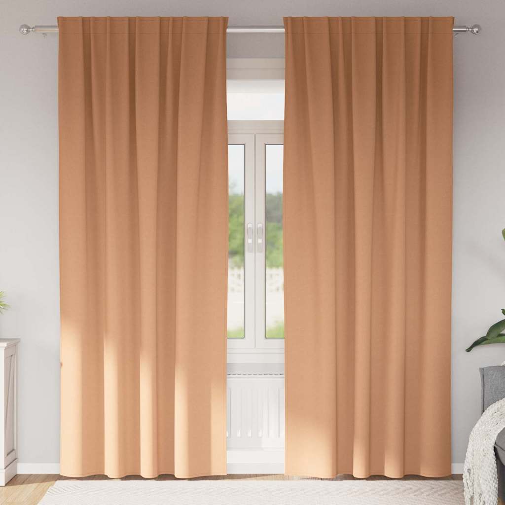 Zwart-out Gordijnen met Ringen 2 st Licht Bruin 225 x 140 cm