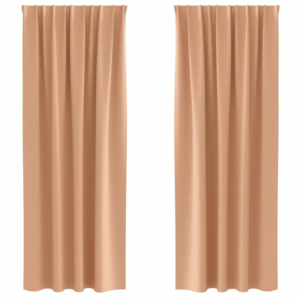 Zwart-out Gordijnen met Ringen 2 st Licht Bruin 225 x 140 cm