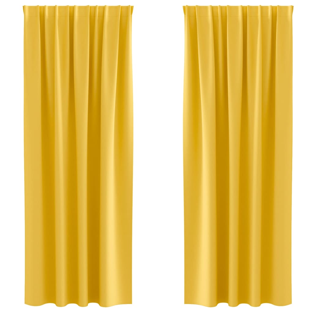 Zwart-out Gordijnen met Ringen 2 st Mosterdgeel 225 x 140 cm