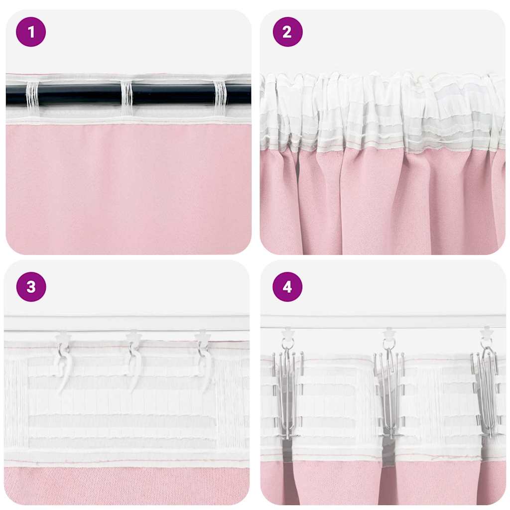 Zwart-out Gordijnen met Ringen 2 st Babyroze 260 x 140 cm