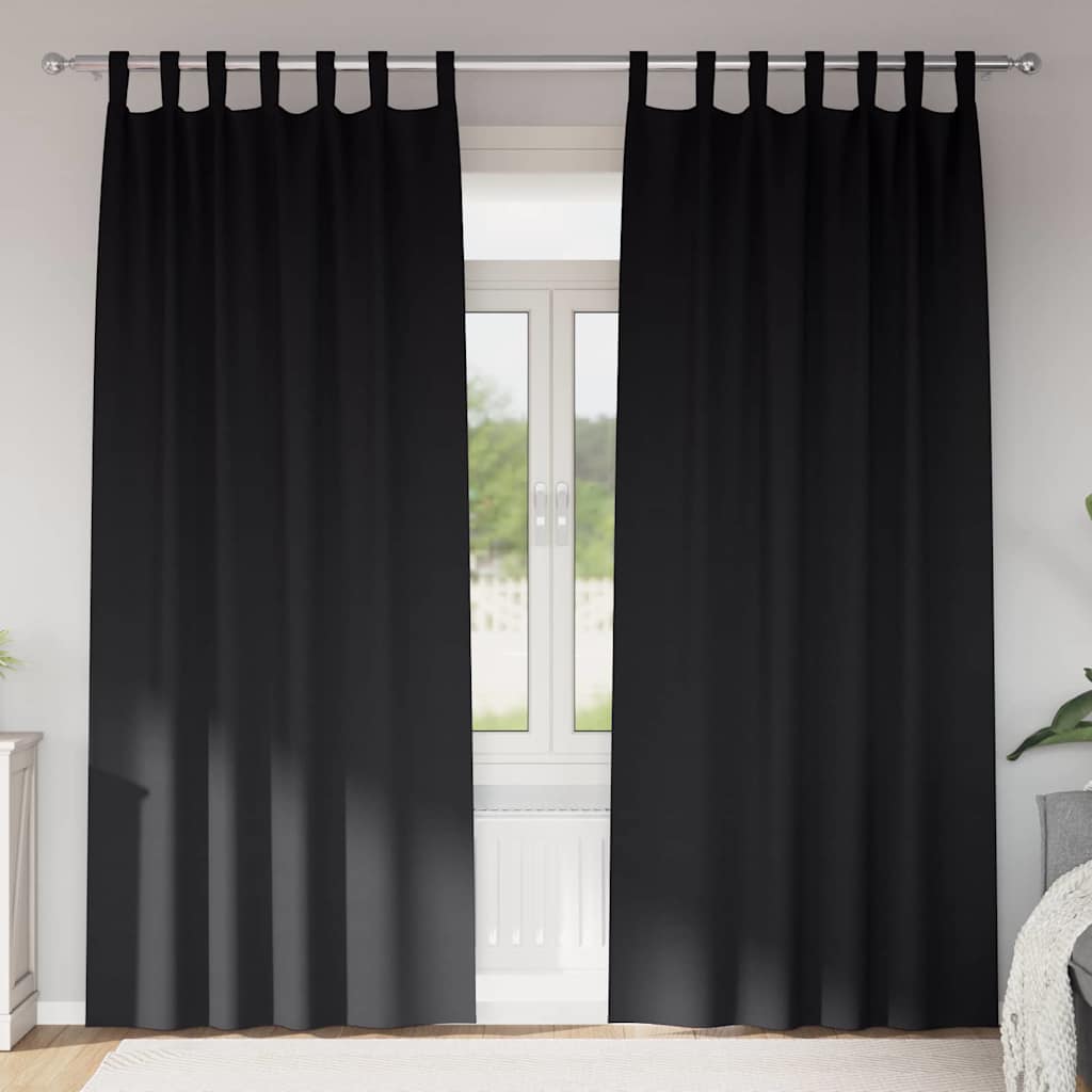 Zwart-out Gordijnen met Ringen 2 st Zwart 225 x 140 cm