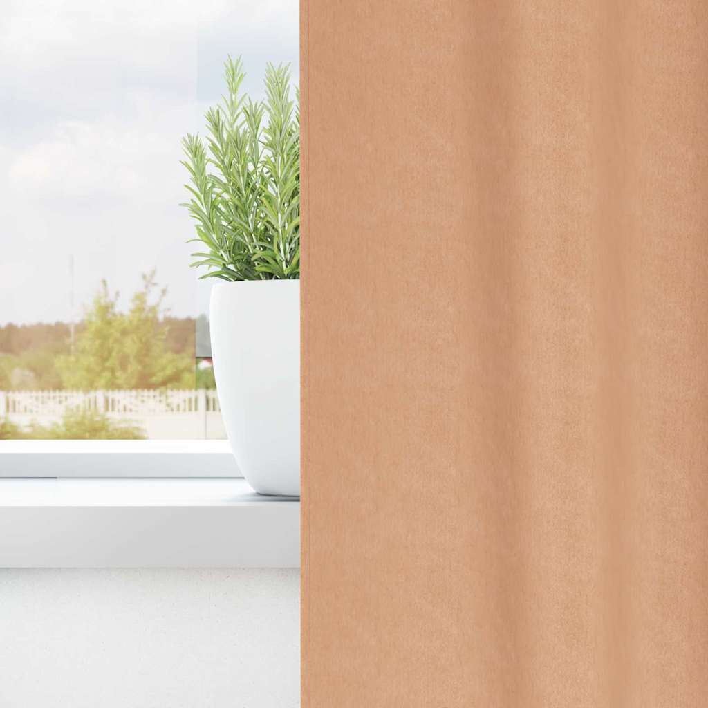 Zwart-out Gordijnen met Ringen 2 st Licht Bruin 175 x 140 cm