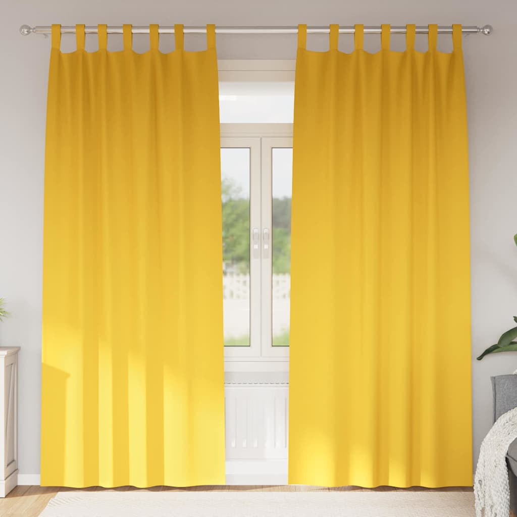 Zwart-out Gordijnen met Ringen 2 st Mosterdgeel 225 x 140 cm
