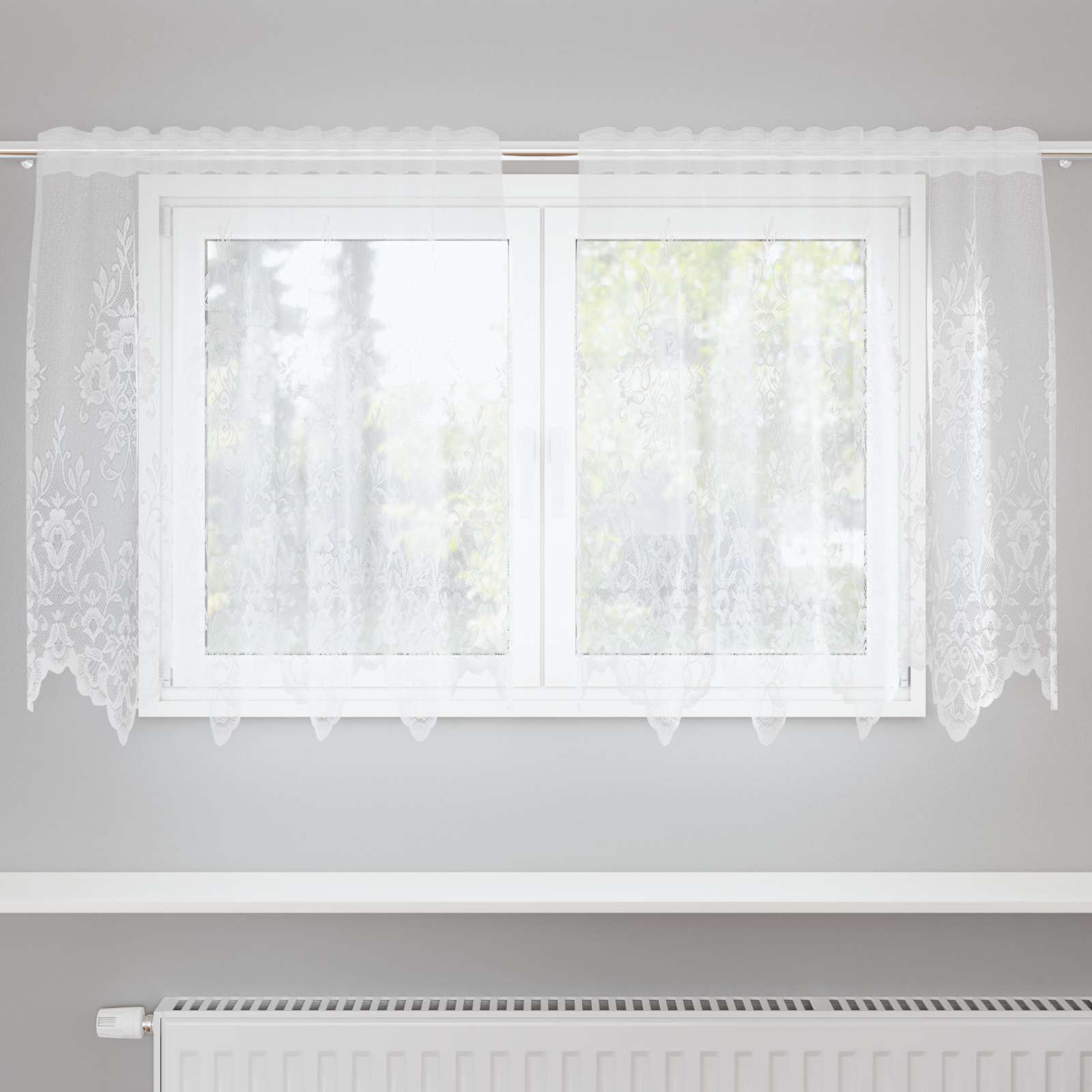 Kantgordijn met gordijnen Bloemen Wit 120 x 150 cm Polyester