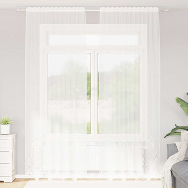 Kantgordijn met gordijnen Bloemen Wit 300 x 150 cm Polyester