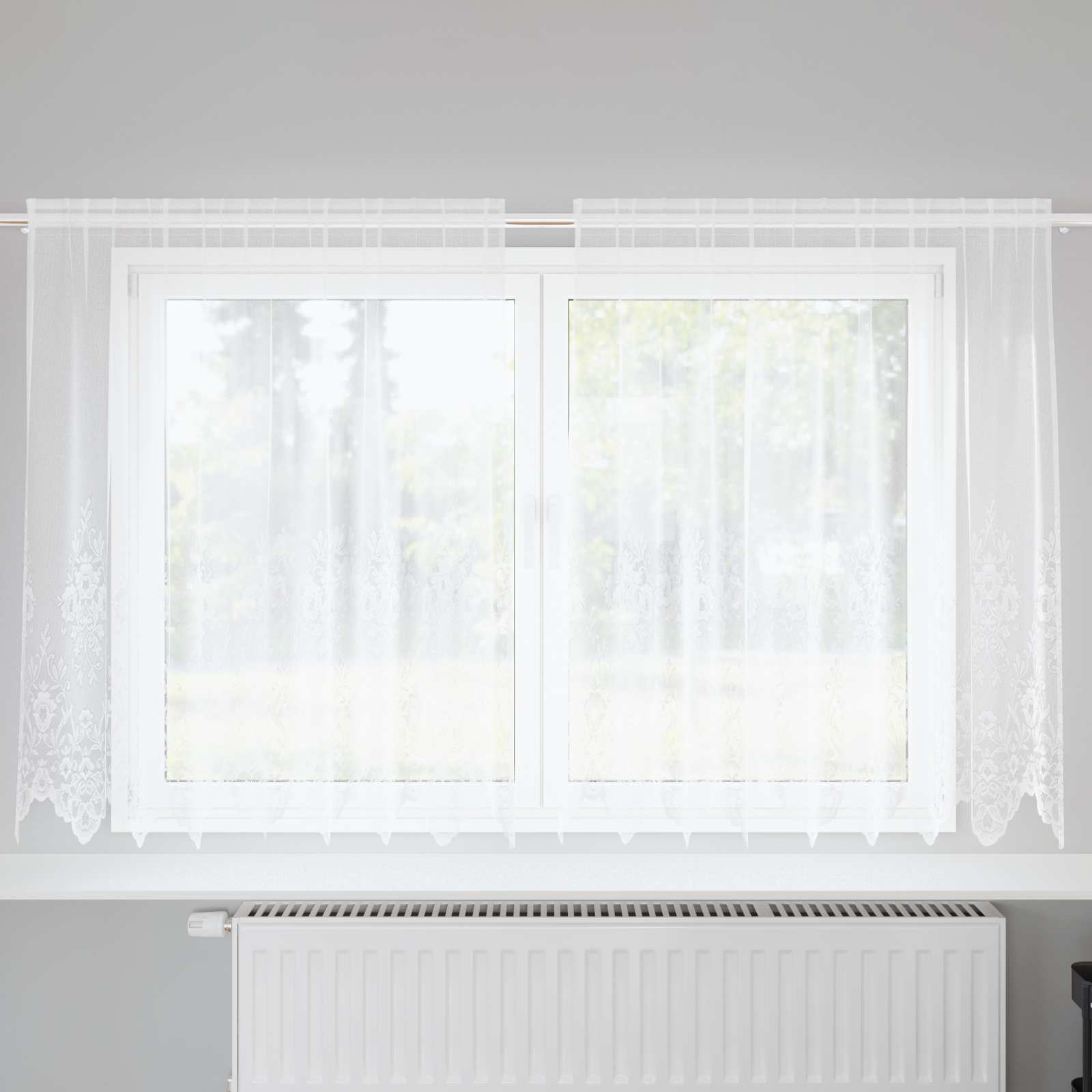 Kantgordijn met gordijnen Bloemen Wit 160 x 200 cm Polyester