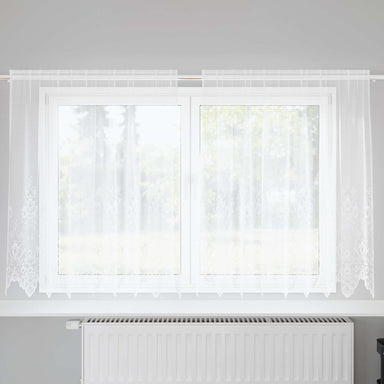 Kantgordijn met gordijnen Bloemen Wit 180 x 200 cm Polyester