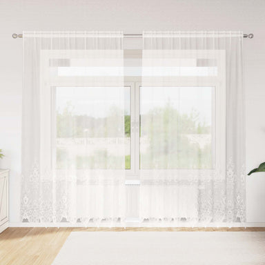 Kantgordijn met gordijnen Bloemen Wit 245 x 200 cm Polyester