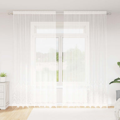 Kantgordijn met gordijnen Bloemen Wit 280 x 200 cm Polyester