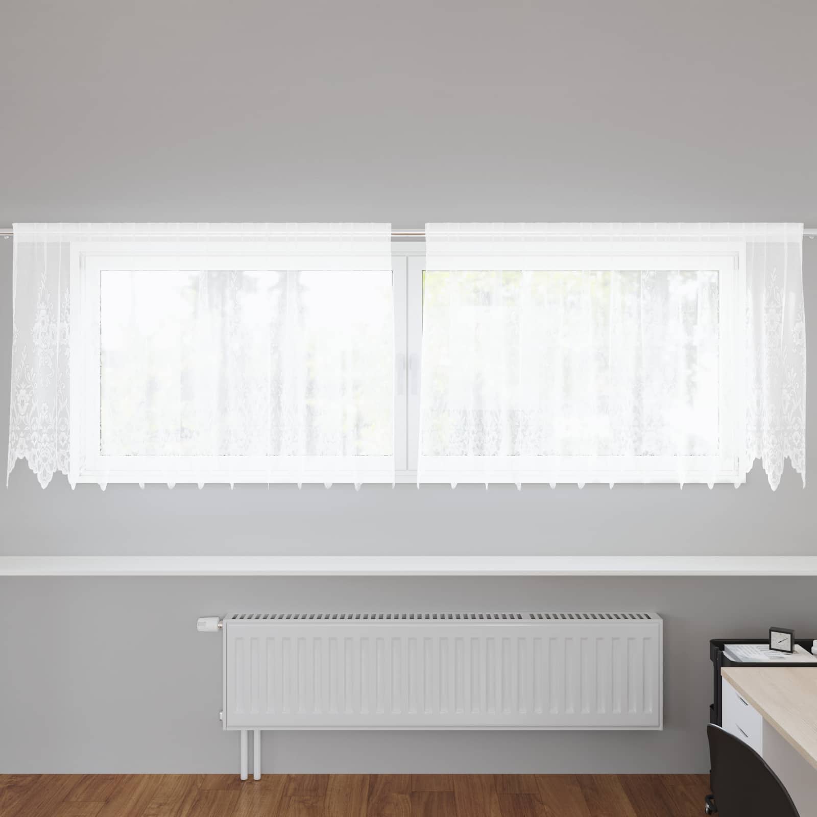 Kantgordijn met gordijnen Bloemen Wit 100 x 300 cm Polyester