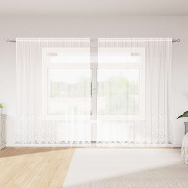 Kantgordijn met gordijnen Bloemen Wit 240 x 300 cm Polyester
