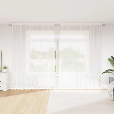 Kantgordijn met gordijnen Bloemen Wit 300 x 300 cm Polyester
