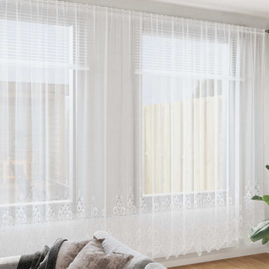 Kantgordijn met gordijnen Bloemen Wit 260 x 900 cm Polyester
