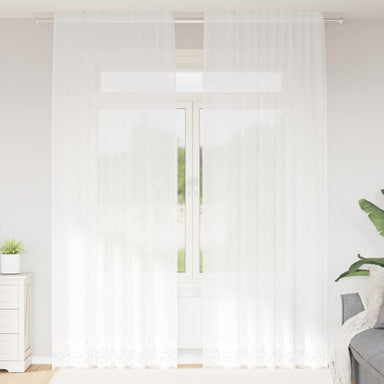 Kantgordijn met gordijnen Bloemen Wit 300 x 150 cm Polyester