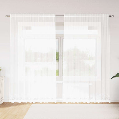 Kantgordijn met gordijnen Bloemen Wit 245 x 200 cm Polyester