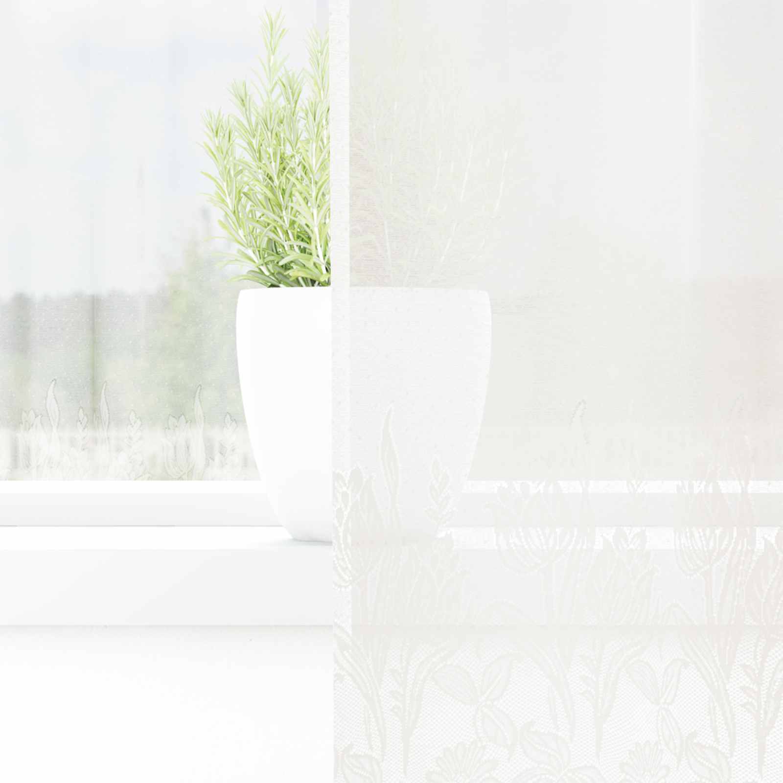 Kantgordijn met gordijnen Bloemen Wit 120 x 300 cm Polyester