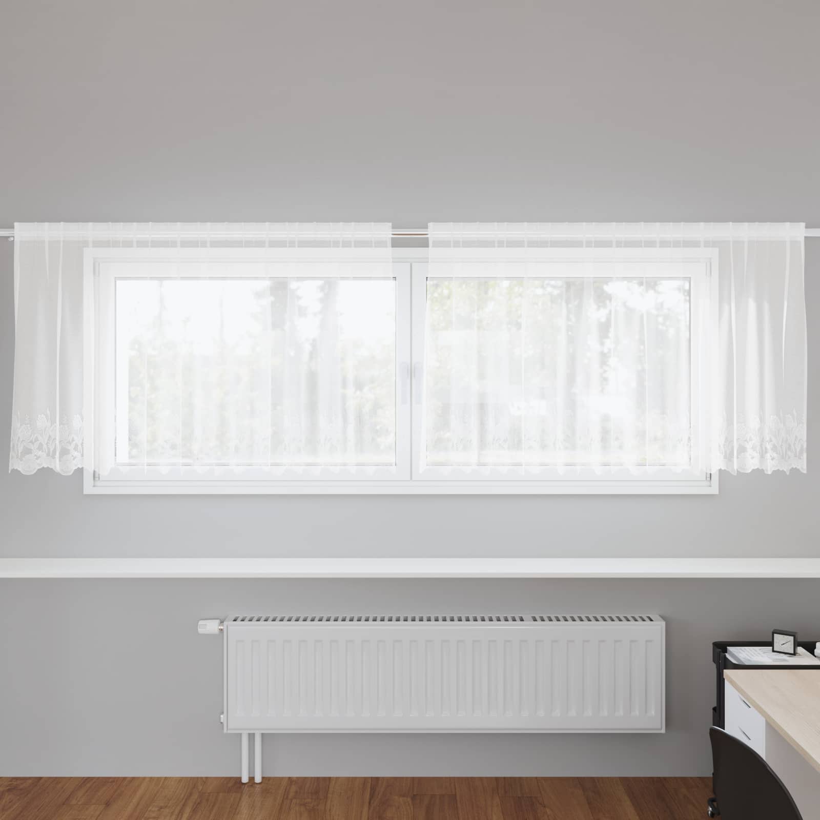 Kantgordijn met gordijnen Bloemen Wit 120 x 300 cm Polyester