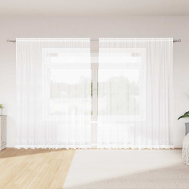 Kantgordijn met gordijnen Wit 300 x 245 cm Polyester