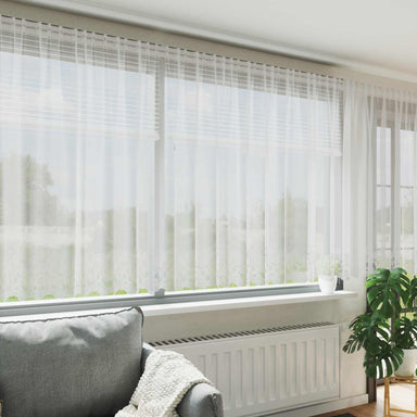 Kantgordijn met gordijnen Bloemen Wit 160 x 400 cm Polyester