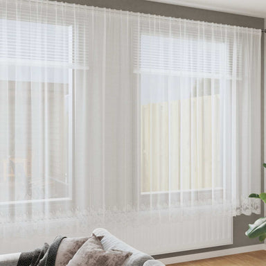 Kantgordijn met gordijnen Bloemen Wit 220 x 500 cm Polyester