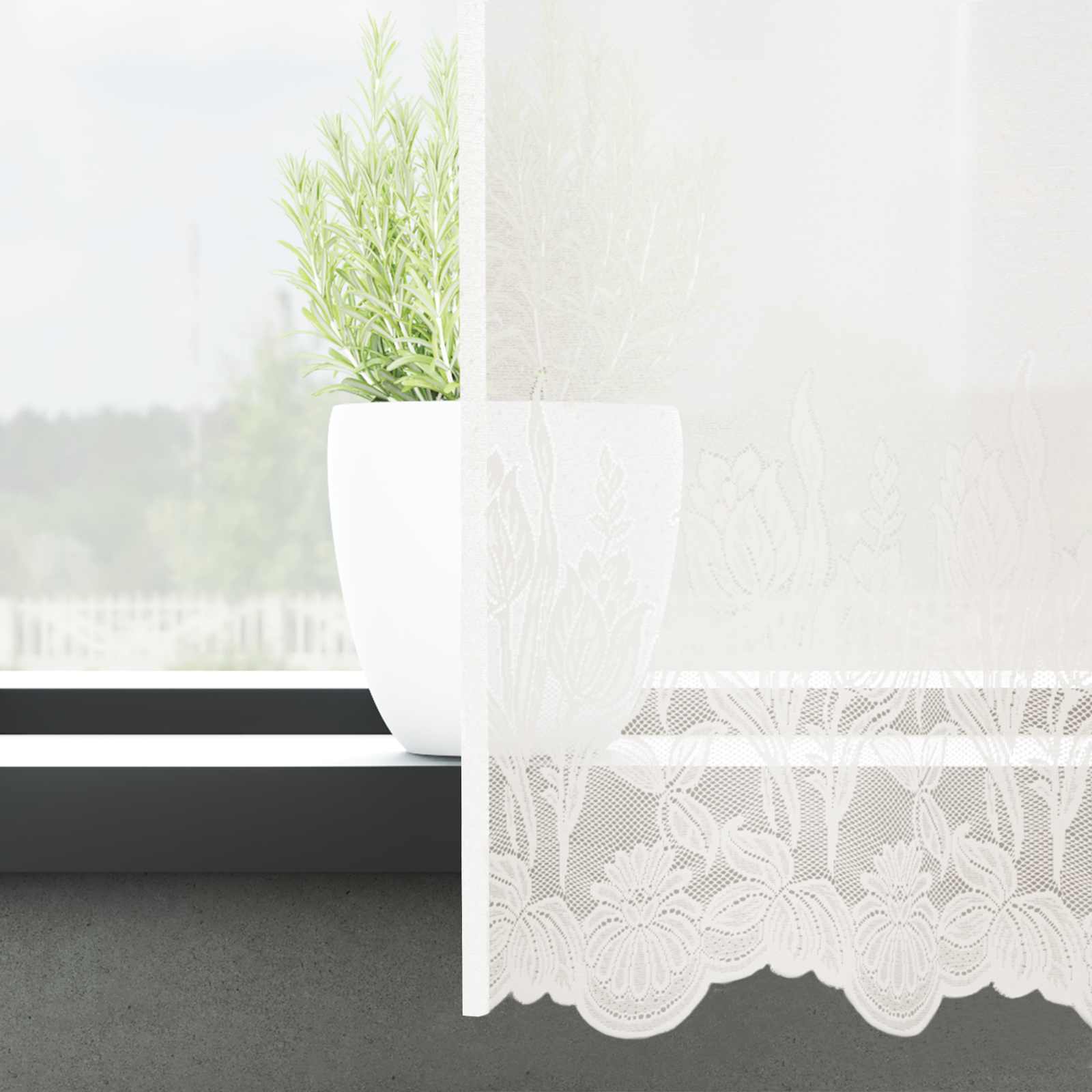Kantgordijn met gordijnen Bloemen Wit 280 x 500 cm Polyester
